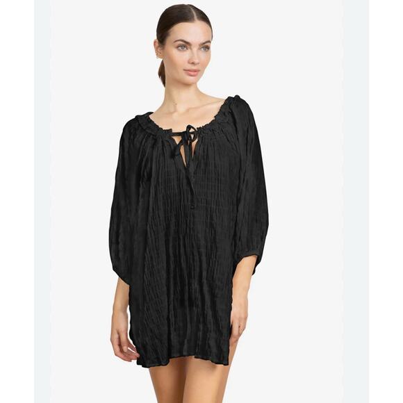 Robin Piccone Size M Fiona Black 3/4 Sleeve Cover up Tunic Boho - Picture 2 of 6